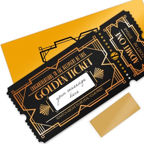 Ashton and Wright - Golden Ticket Scratch Off Card with Gold Envelope - Personalised Blank Ticket...