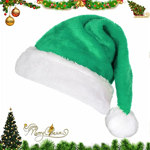 Chapeaux de Noël - Chapeaux de Père Noël, Chapeau de Noël Vert, Chapeau de Père Noël pour Adultes, Chapeaux de Père Noël, Chapeau de Père Noël Unisexe, Chapeaux de Père Noël Câlin doux avec pompon Cover