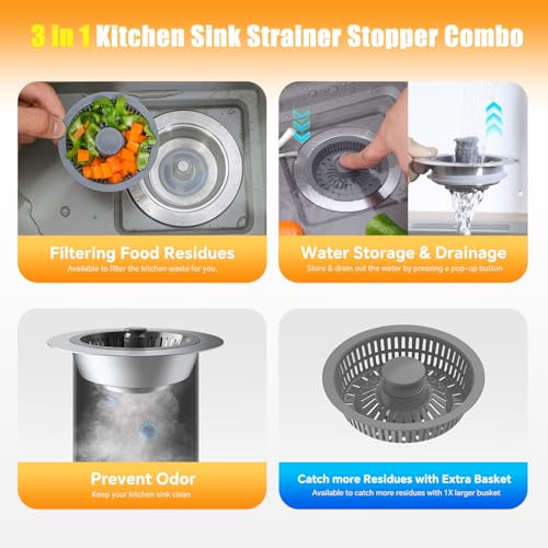 Colador con tapón para fregadero 3 en 1 acero inoxidable miniatura 2