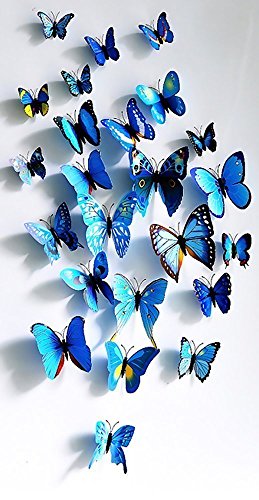 T-mall 3D Blue Butterfly Love Wall Stickers Mural Decal Stickers Art House Decoration