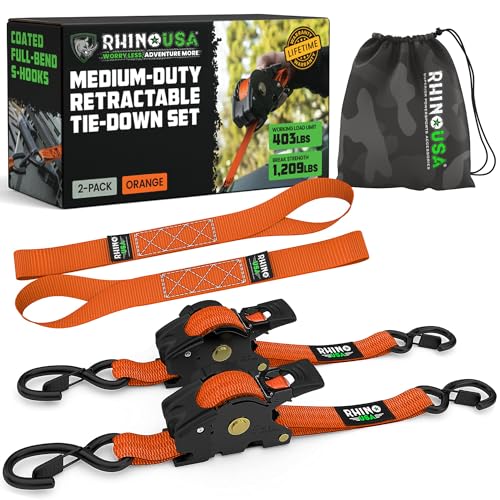 Rhino USA Retractable Straps 2-Pack Orange
