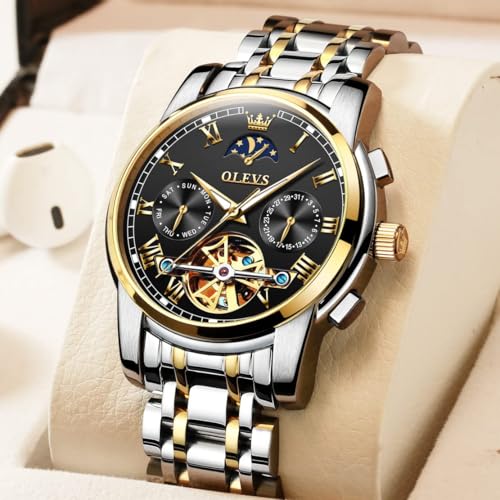 OLEVS Men's Casual Fashion Waterproof Gold Stainless Steel Band Quartz Gold Watches Gifts for Men