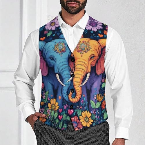 Elephant Couple in Love Flower Men's Suit Vests Dress Vest V-Neck Waistcoat Slim Business Formal with Pocket2