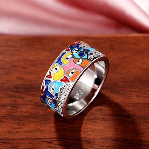 ZDIFDIC Fashion Evil Eye Ring for Women Girls Colorful Enamel Chunky Statement Aesthetic Rings 925 Silver Blue Hamsa CZ Dainty Colorful Eyes Ojo Rings Lucky Protection Jewelry Gifts(6#), KE-REYS-YJ063