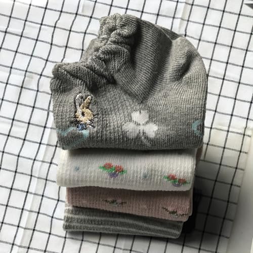 Ankle Socks for Women, Embroidered Bunny Pattern Women's Socks Low Cut Socks Cotton 4 Pairs4