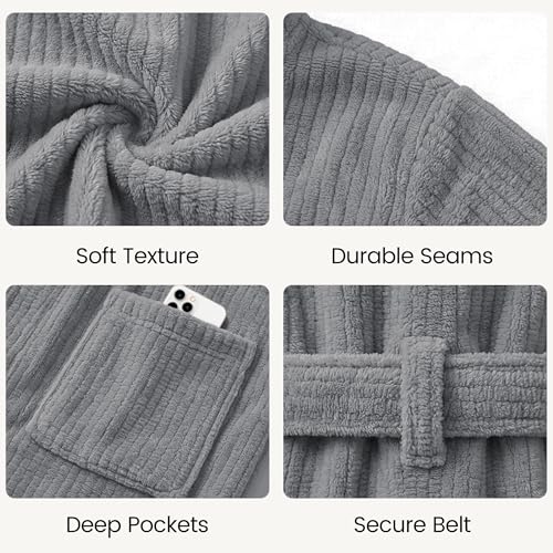 Image of PJGGZ Men's Bathrobes with Hood, Soft Long Towel Robe for Men - Super Absorbent Quick Dry yet Warm