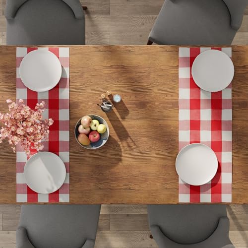 Image of Encasa XO Cotton Table Runner, 4 Seater Dining Table Decor Red | 200 GSM Heavy Weight | Machine Washable | Surface Protection | Rustic Farmhouse Style | 13 inchx36 inch