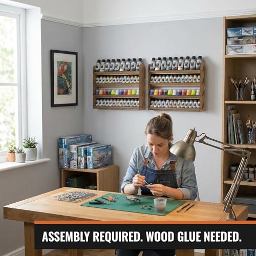 Image of PROSCALE 2x Universal Wall Paint Organizer for Miniatures & Modeling, Vertical Paint Shelf with Flat Shelves (No Holes) for Mixed Bottle Sizes, Compatible with Vallejo, Citadel, Army Painter, AK