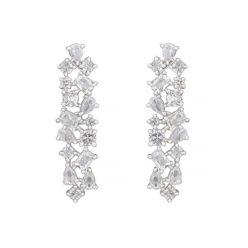 Kalaa Stunning American Diamond Cubic Zirconia Earrings Elegant Gold Silver Tone Jewelry for Women Lightweight Party Wedding Everyday