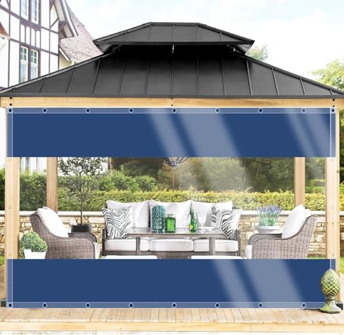Lona Transparente Resistente al Agua de 2,5 x 3,4 m, Personalizable, de PVC, para cenador de Exterior, para jardín de Invierno, protección contra la Lluvia, Transparente, Azul y Transparente