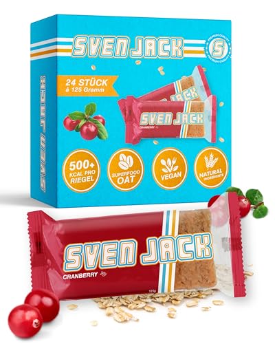 Sven Jack (Energy Cake) – Cranberry 24x 125g (3kg) - Haferflocken Riegel mit langkettigen Kohlenhydraten, weniger Zucker & einzigartigem Geschmack – der original Fitness Flapjack & Oat Meal Snack