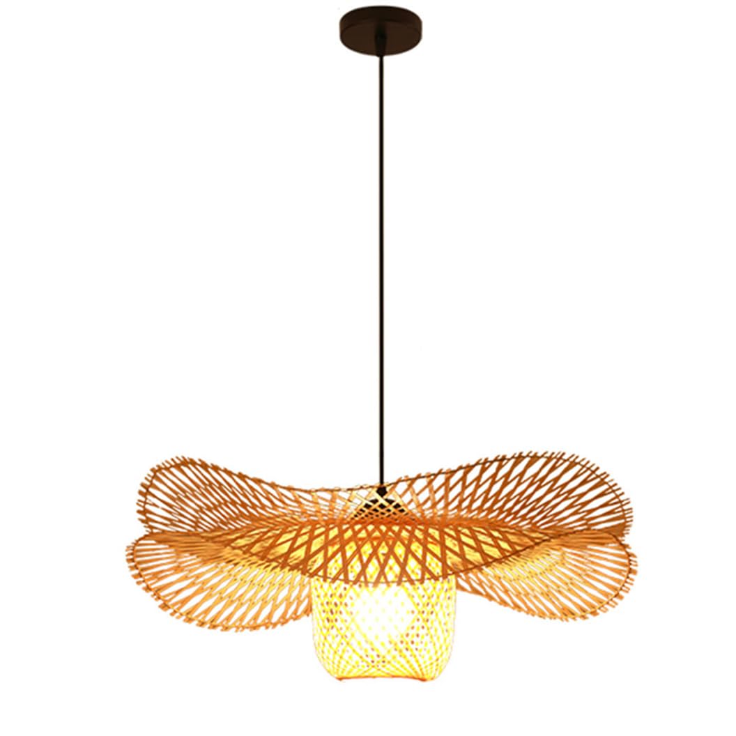 SHUANGZ 25.6'' Boho Wicker 2-Layer Light Fixtures Intricate Weave Design Chandelier 1-Light Hand Woven Lamp Shade Large Bamboo Rattan Ceiling Light for Dining Room, Living Room, Entryway, Foyer