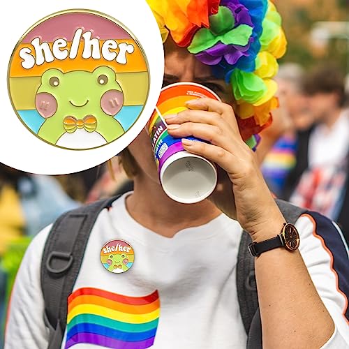 Image of LGBTQ Pronouns Cute Frog Pin - Gender Identity Bulk Pins for Pride Parade or Daily Wear - They /Them (Free 1pc Pride Sticker Included)