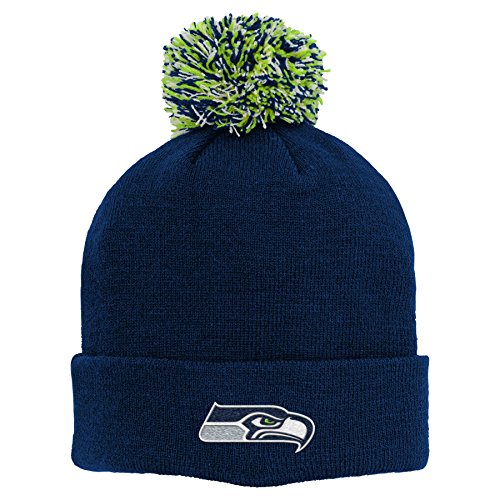 NFL Seattle Seahawks Boys Basic Cuff Knit w/Pom, Dark Navy, One Size