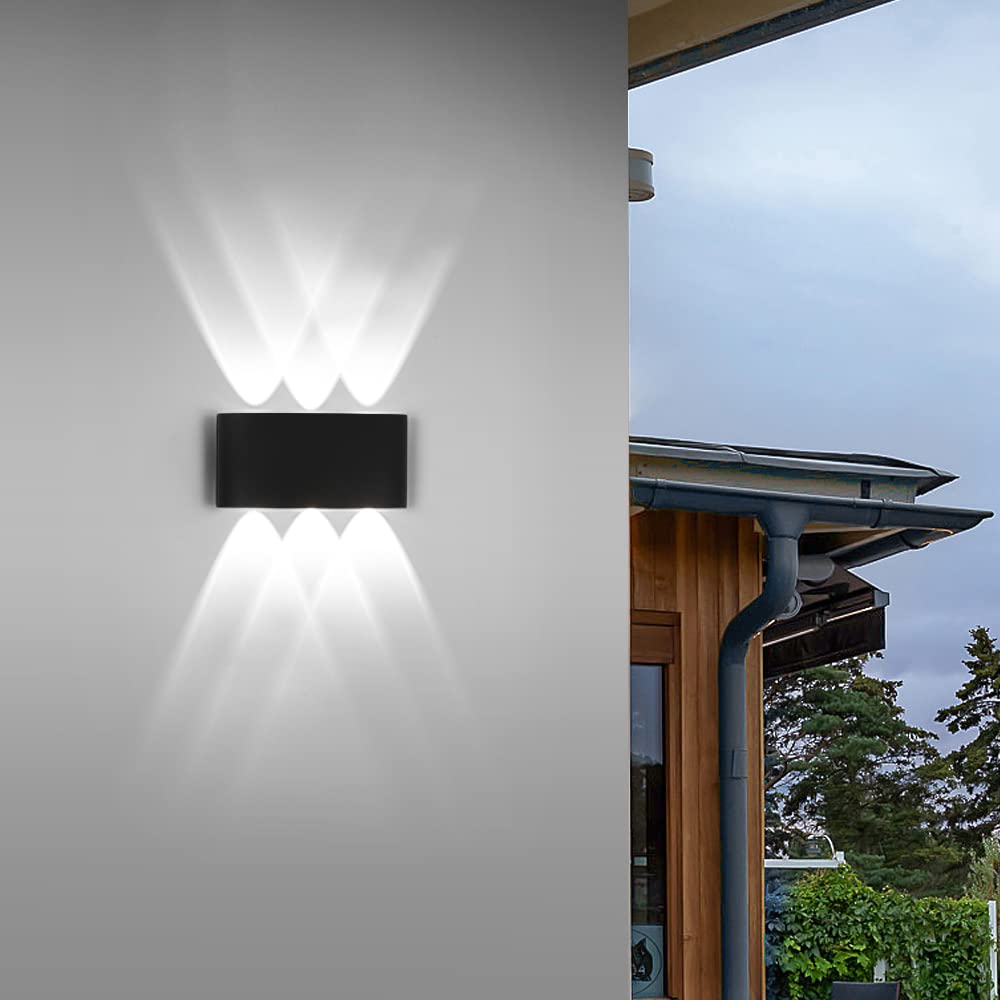 FUPE 2 Piezas Lámparas de Pared Exterior/Interior LED Aplique Pared 12W 1200LM ip65 impermeables up and down lámparas de pared de aluminio modernas que brillan arriba y abajo(Negro 6500k luz fría) - 3