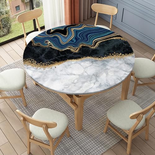 Fansu 3D Mantel Redondo con Bordes Elástica, Mantel Mesa Redonda Ajustable Protector de Mesas Redondas Manteles Antimanchas para Picnic Comedor Cocina (Mármol 12,120cm)