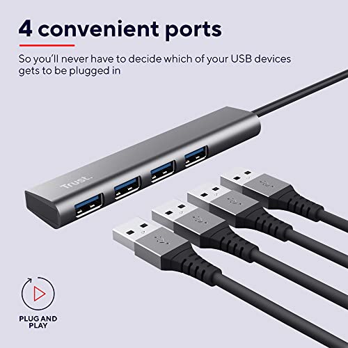 Trust Halyx USB Hub 4-Port USB-A 3.2 Gen 1, 5 Gbps Data Transfer Speed, Thin and Compact Data Hub, Plug & Play - Image 2