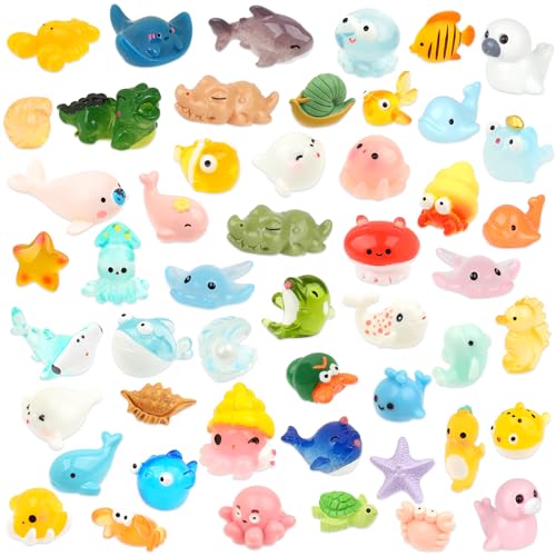 TaoQ C 50 PCS Mini Sea Animals Figurines Tiny Resin Ocean Animal Mini Plastic Ocean Animals for DIY Miniature Scenes Dollhouse Birthday Party Decoration, Fish Tank Aquarium - image 1