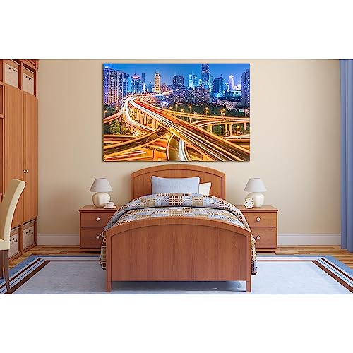 Toile Shanghai la nuit ZELLART SL351 pour salon | Décoration murale urbaine moderne 60x40cm