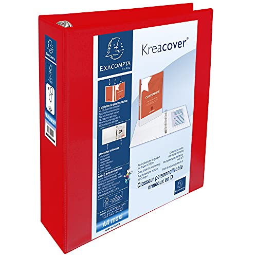 Exacompta 51845RE Präsentationsringbuch KreaCover aus blickdichtem Kunststoff für DIN A4, 4-D Ring Mechanik 60 mm, Rücken 90 mm, rot ideal für Schule und Büro Ringhefter Ringordner Ringbuchordner