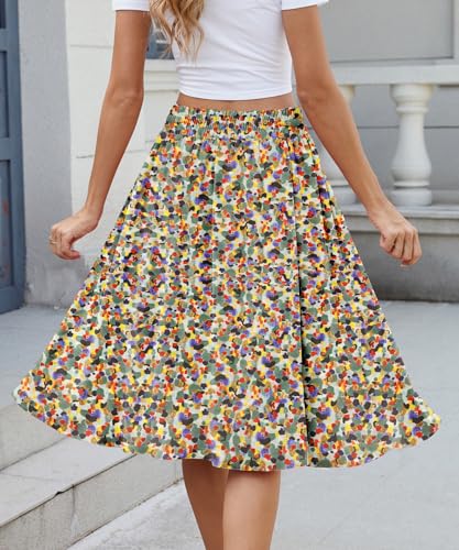 NILOUFO Women Summer Casual Skirt High Waisted Elastic Flowy Tie Knot Midi A-Line Skirts with Pockets(Colorful Paint, Large)4