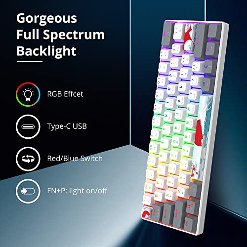 Image of 60% Mechanical Keyboard 61-Key Wired Gaming Keyboard with Red Switch RGB Lighting Effect PBT Keycaps Ultra-Compact Mini Keyboard Suitable for Win /Mac(61 White)
