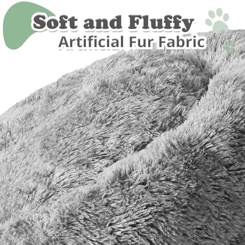 Image of JOLLYVOGUE Calming Donut Dog Bed & Cat Bed, Fluffy Faux Fur Plush Dog Cuddler Bed, Anti-Anxiety Dog Round Bed, Washable Warming Cozy Soft Dog Cat Cushion Bed for Small Dogs and Cats (20 inch)