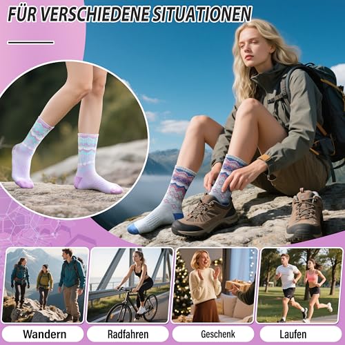 EBMORE Damen Merino Wollsocken Thermosocken Wandersocken Warmesocken Wintersocken Dick Wolle Sportsocken Arbeitssocken für Outdoor 5 Paar Geschenke(Nordisch,M)