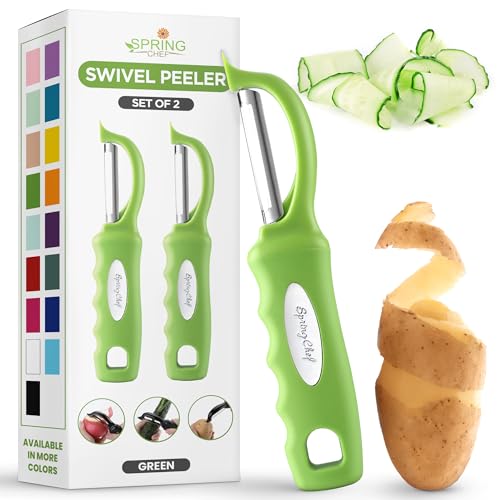 Image of Spring Chef Swivel Vegetable Peeler with Soft Grip Handle, Set of 2, Green
