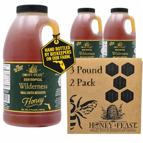 HONEY FEAST Subtropical Wilderness Honey 3 Pounds (Pack of 2), Raw &amp; Unfiltered – Small-Batch Beekeeper Craft Treasure