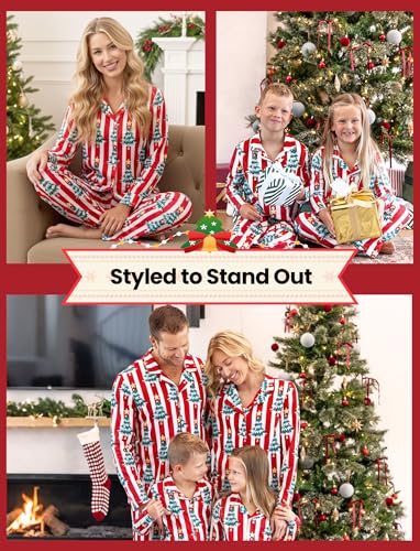 PATPAT Family Christmas Pajamas Matching Sets, Button-Down Pjs Includes Buffalo Plaid Socks Cozy Pajamas for Family3