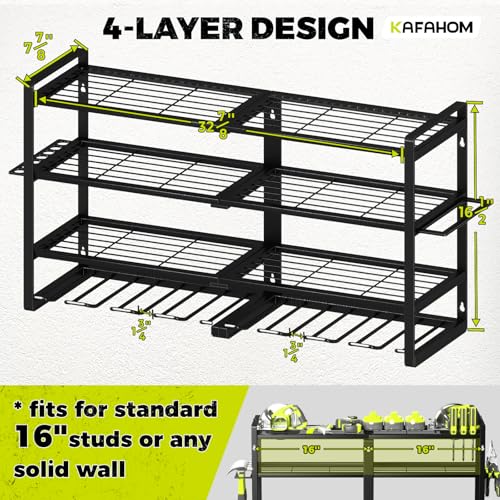 KAFAHOM Power Tool Organizer-8 Drill Holder Wall Mount,4 Layer Heavy Duty Metal Power Tool Storage Rack,Garage Tool Organizer and Storage with Screwdriver Holder/Plier Holder/Hammer Holder