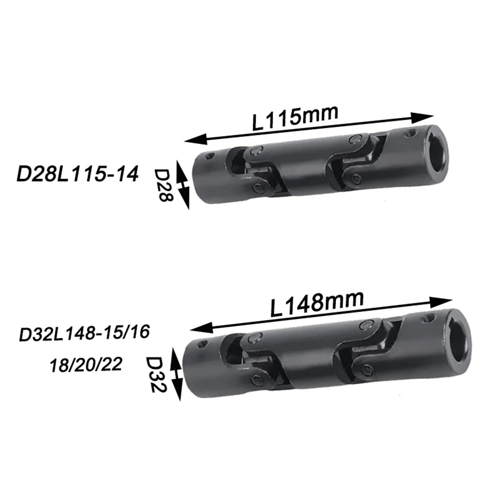 Giunto universale Accoppiamento giunto universale a croce doppia sezione 1PC Accoppiatore a tre alberi da 14mm-22mm(D28L115-14-Keyway)
