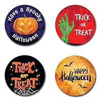 24 x Halloween Round Stickers for Party Bags, Trick or Treating or Sweet Cones - Pumpkin, Zombie Hand, Bats and Spiders Web (24 x Stickers)