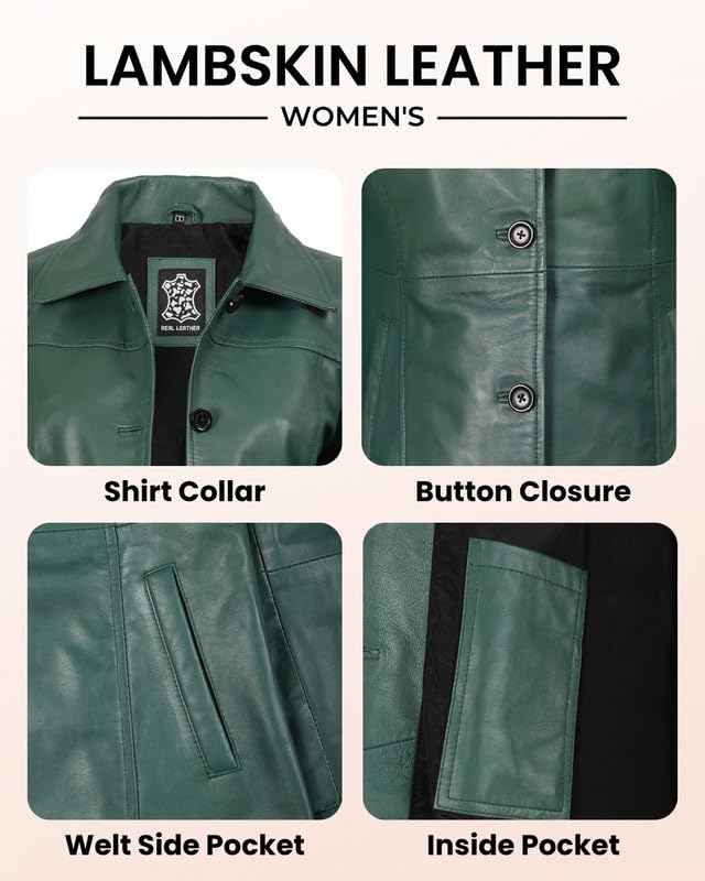 Image of Blingsoul Women's Lambskin Leather Car Coat - Vintage Real Long Leather Jacket for Women