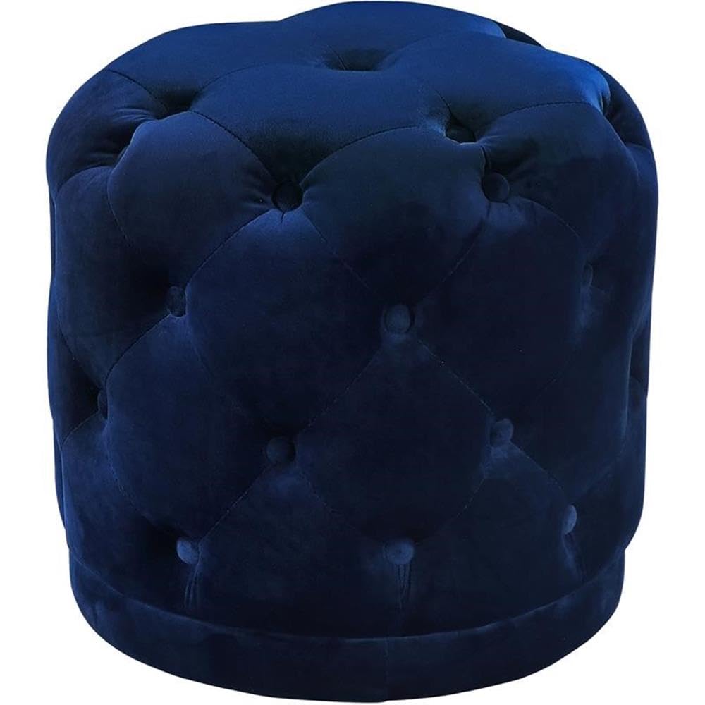 Meridian Furniture 136Navy Harper Collection Modern | Contemporary Velvet Upholstered Ottoman / Stool with Deep Button Tufting, Solid Wood Frame, Navy, 18" W x 18" D x 17" H