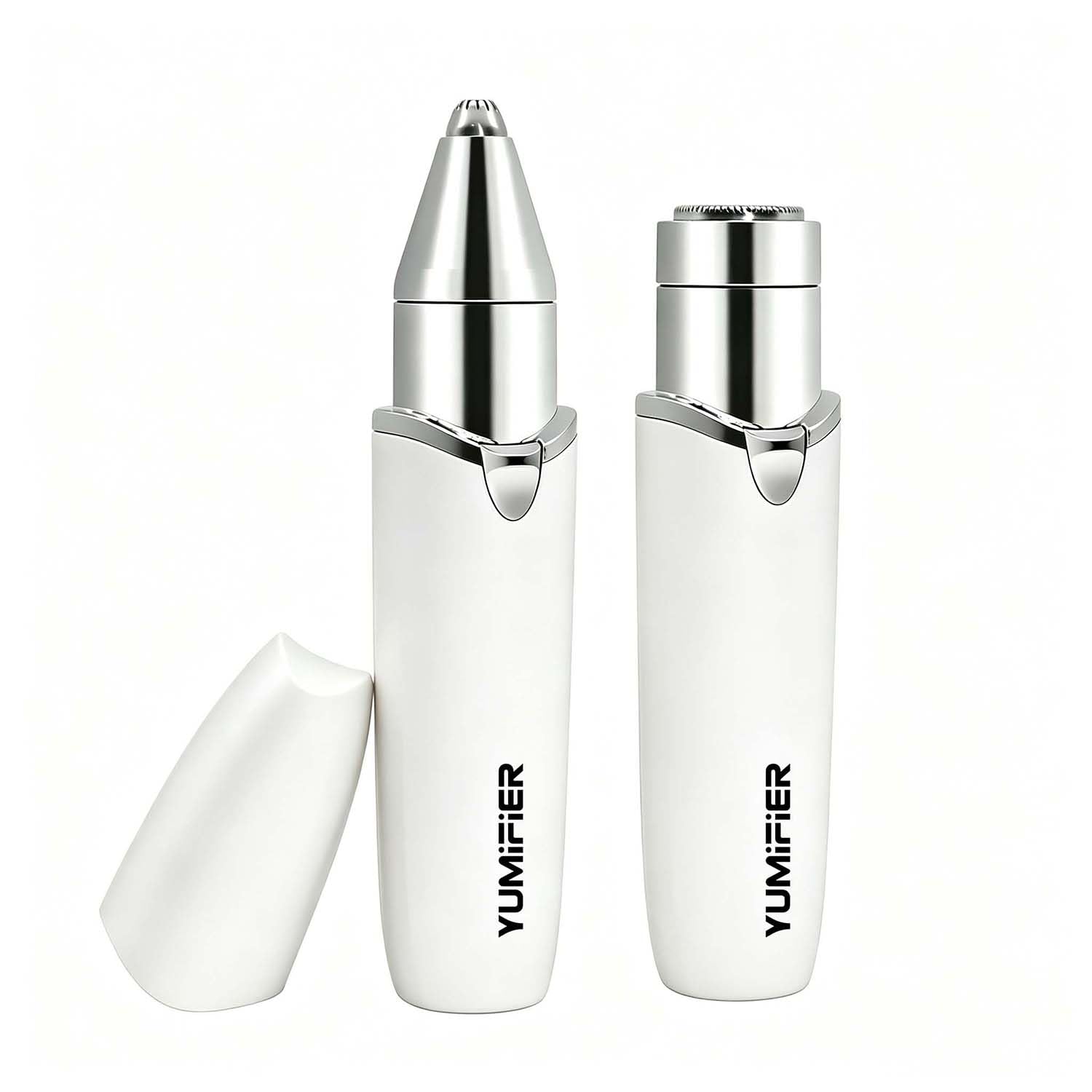 2-in-1 Women’s Facial Hair Trimmer, Lipstick Size Portable Electric Razor, for Eyebrows, Nose Hair, Upper Lip, Chin, Peach Fuzz White