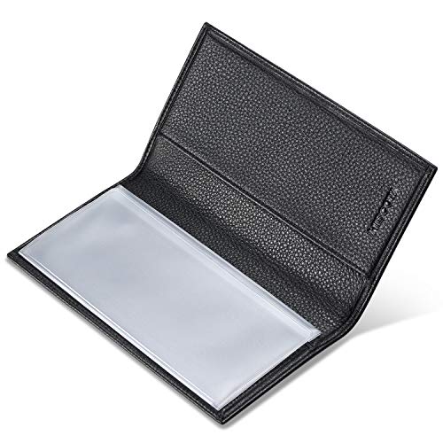 Image of HISCOW Minimalist Checkbook Cover - Full Grain Leather (Pebbled Black) | Full grain cowhide, transaction register & check book pockets, removable duplicate divider, durable stitching, gifts for men