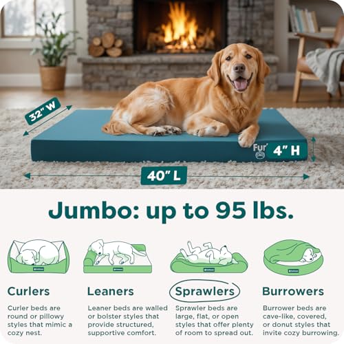 Image of FurHaven Water-Resistant Orthopedic Dog Bed for Large Dogs, Oxford Polycanvas Mattress with Egg Crate and Solid Orthopedic Foam Base for Joint Support, Washable Cover, Jumbo XL, Deep Lagoon