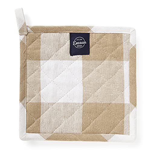 Image of Encasa XO Oven Microwave Pot Holders Trivets 21 cm (2 pc) for Kitchen Cooking & Baking - Heat Resistant, Thick & Safe, Protection of Hands from Hot Utensils, Grill, BBQ - Buffalo Beige Checks