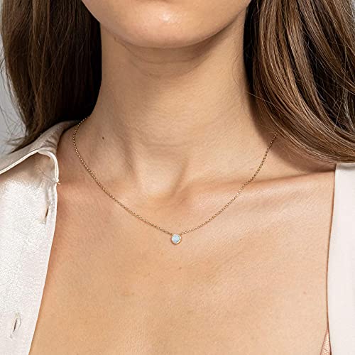PAVOI 14K Gold Plated Created White Opal Necklace | Opal Necklaces for Women2