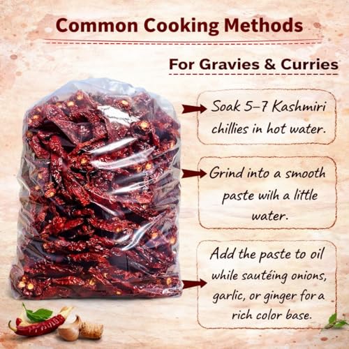 Image of Premium Kashmiri Red Chilli Whole Natural Dry | Lal Mirch Sabut | Sun-Dried, Rich Color & Aroma | Indian Cooking Spice | Herb | 200g