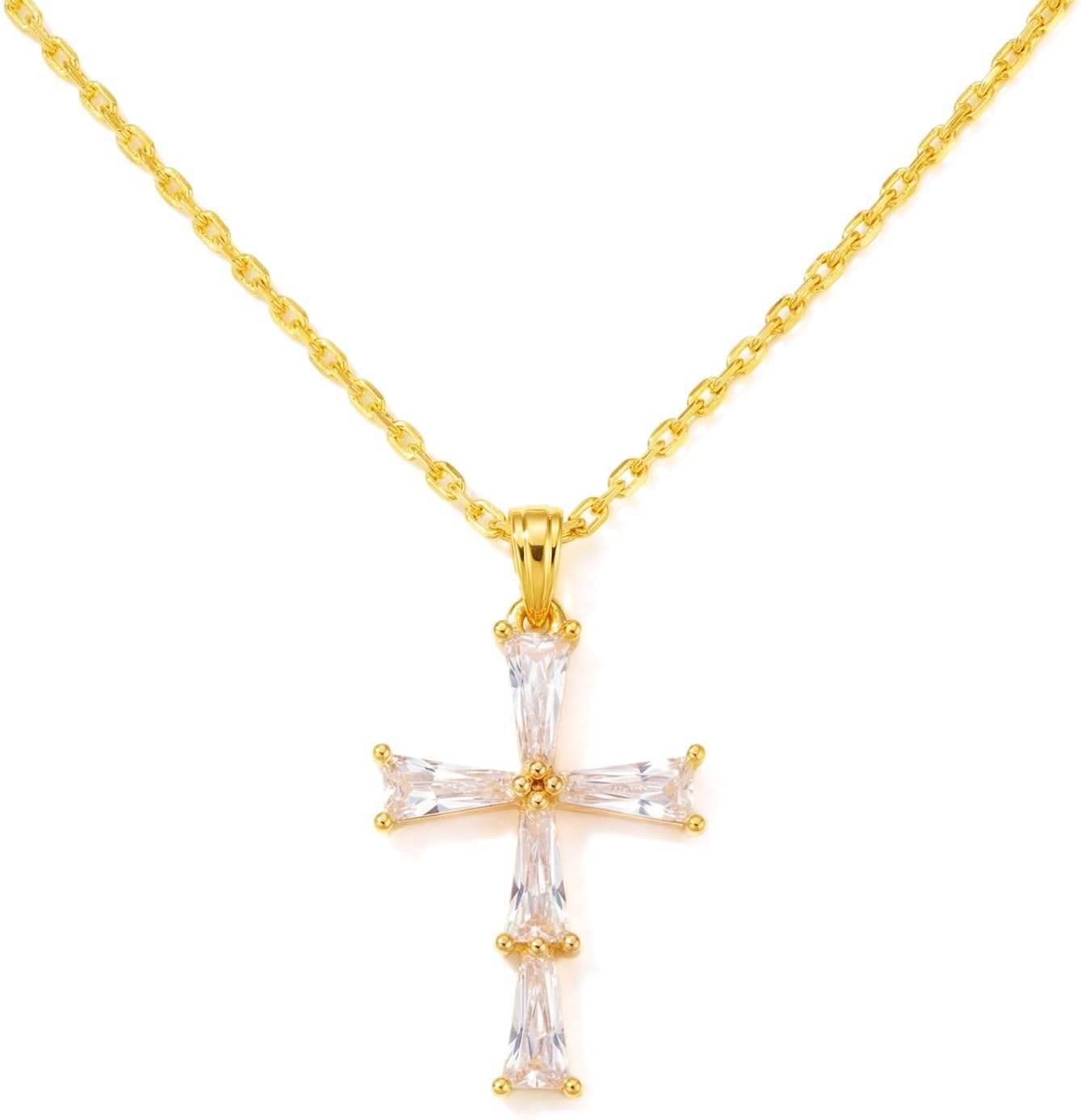 Cross Necklace for Women, 14K Gold Plated Cubic Zirconia Cross Pendant Necklaces, Dainty Trendy Simple Cross Charm Choker Necklaces Gold Jewelry Gifts for Her