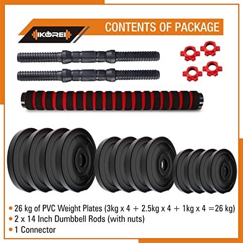 Image of Kore 3 In 1 Convertible 26 Kg Pvc Dumbbells Set, Black
