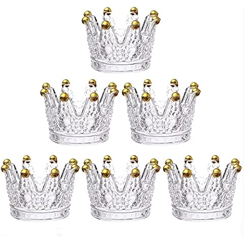 Crown Glassware Candle Holder,Tea Light/Tabletop Candlestick Ornament,Crystal Glass Jewelry Ring Holder, for Weddings Party Favor Home Decor Set of 6(Golden, 6PCS) Cover