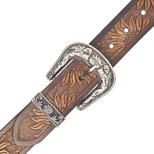 Cowboy Western Genuine Leather Belt for Men - Vintage Handcrafted Tooled Floral Design Engraved Changeable Buckle4