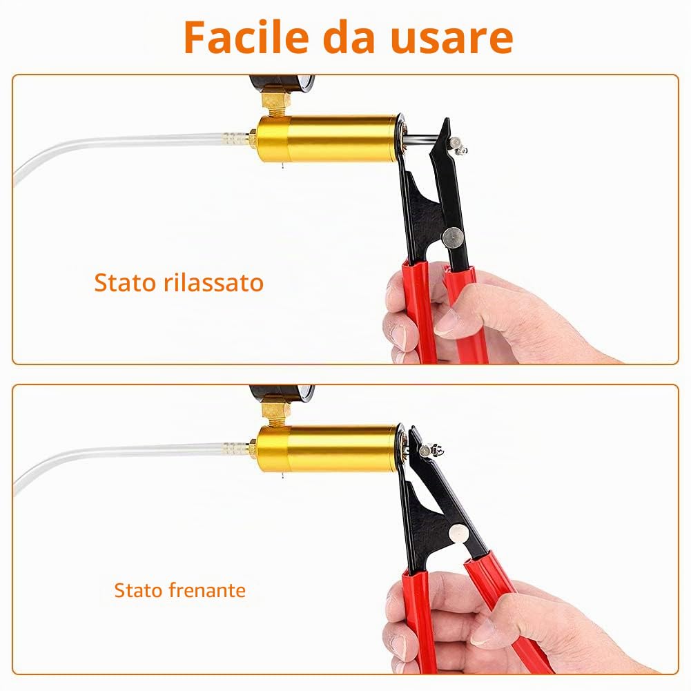 Kit spurgo Freni Pompa per Freni Tester per Pompa a Vuoto Manuale Portatile con Adattatori, Strumento di spurgo Liquido Freni per Automobili e Motocicli Spurgo Freni Auto Spurgo Frizione Tester