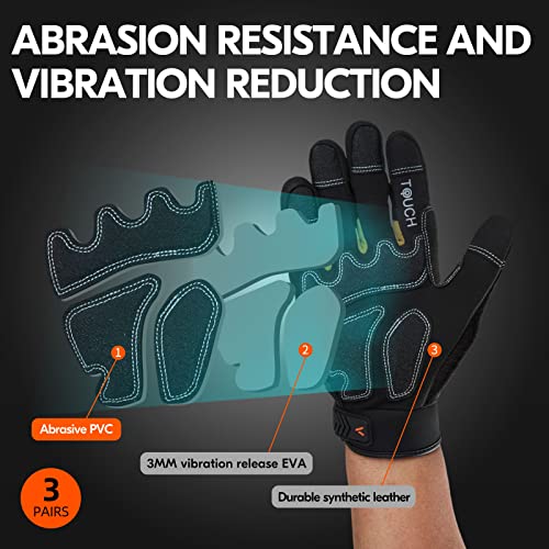 Vgo... 3pairs Safety Work Gloves Touchscreen, Anti Impact Heavy Duty Gloves Antivibration for Warehouse Trucker Carpenters Fitter Moto - Image 3