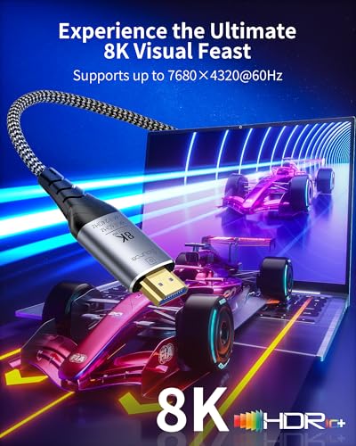 Image of Fiber Optic HDMI Cable 10ft, 8K Long Active HDMI 2.1 Cable 48Gbps Ultra High Speed Braided 8K@60Hz 4K@120Hz, Dynamic HDR, eARC, HDCP 2.2&2.3, 3D, for Laptop, PC, PS5, Xbox, HDTV, Projectorr, Monitor