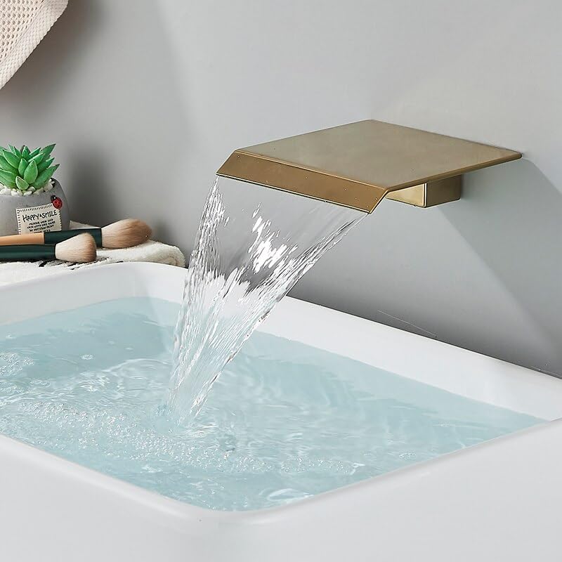 Robinet laiton cascade mural doré brossé mitigeur évier salle de bain